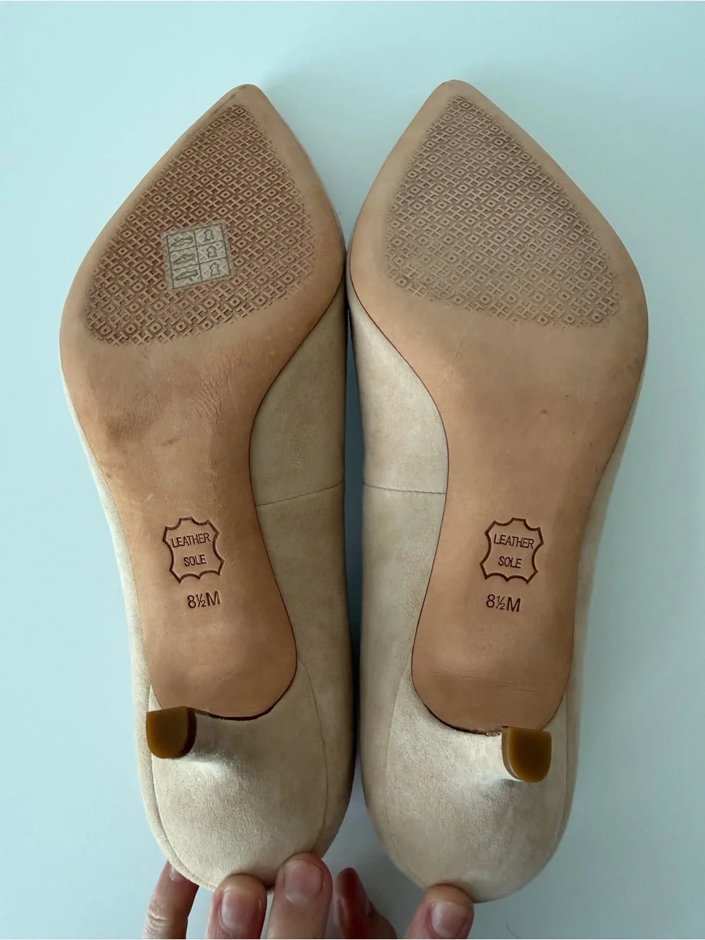Tory Burch Elizabeth Suede Pointed Toe Pumps in Nude/Beige, Size 8.5